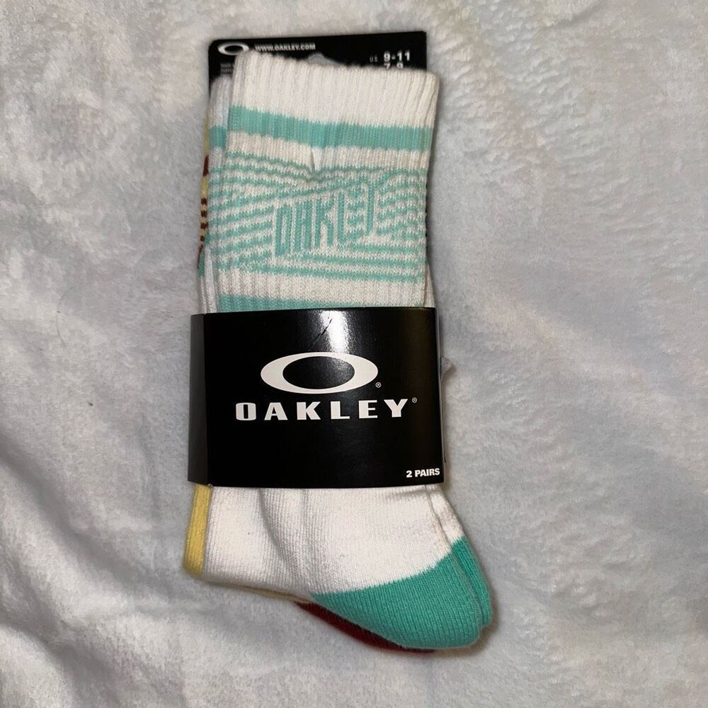 Oakley Retro Logo Striped Crew Socks Pack of 2 NWT